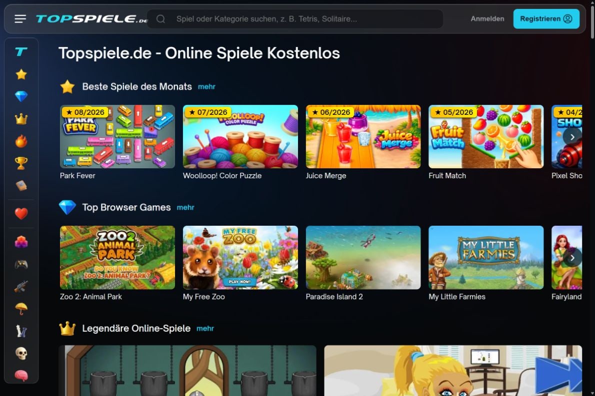The new Topspiele.de homepage